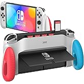 JUSPRO Grip Case Compatible with Nintendo Switch OLED, Unique Switch Accessories Designed Comfortable & Ergonomic Grip with 5 Game Slots