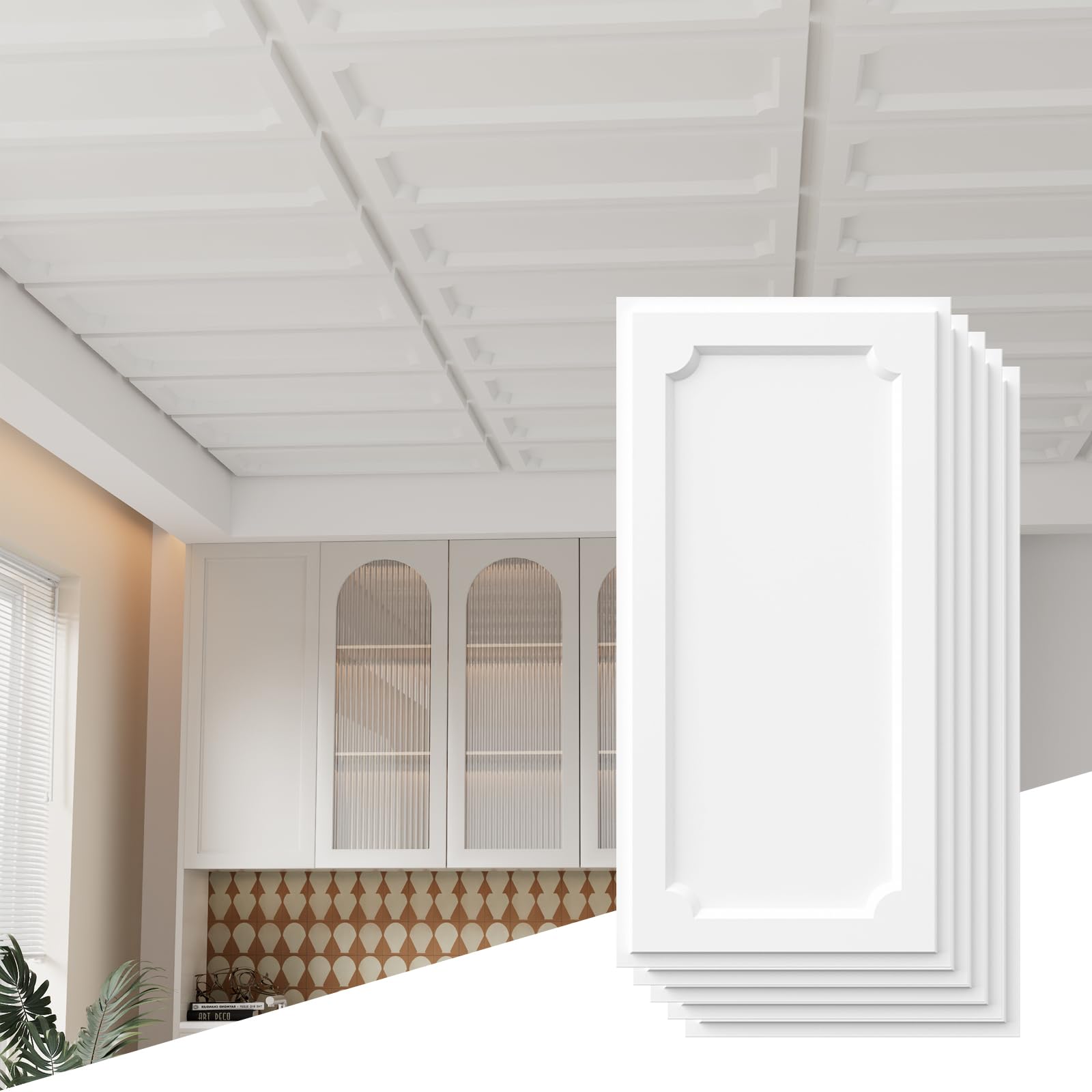 Photo 1 of 24 Pcs 2ft x 4ft Drop Ceiling Tiles, PVC Ceiling Panels Waterproof Washable Fire-Rated Reusable Prevent Breakage Ideal for Living Room Bedroom Office Commercial Spaces Cover 192 Sq. Ft White