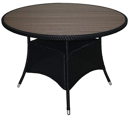 KMH®, Runder Gartentisch *Bobo* mit schwarzem Polyrattan und graubrauner Tischplatte (Ø 110cm) (#106164)