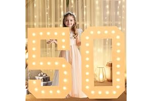 LOBOOM 3FT Light Up Numbers, White Giant Marquee Number Mosaic Number for 50th Birthday Backdrop Anniversary Decorations Large Numbers for Party Wedding Decor, Pre-Cut Foam Frame Number 50