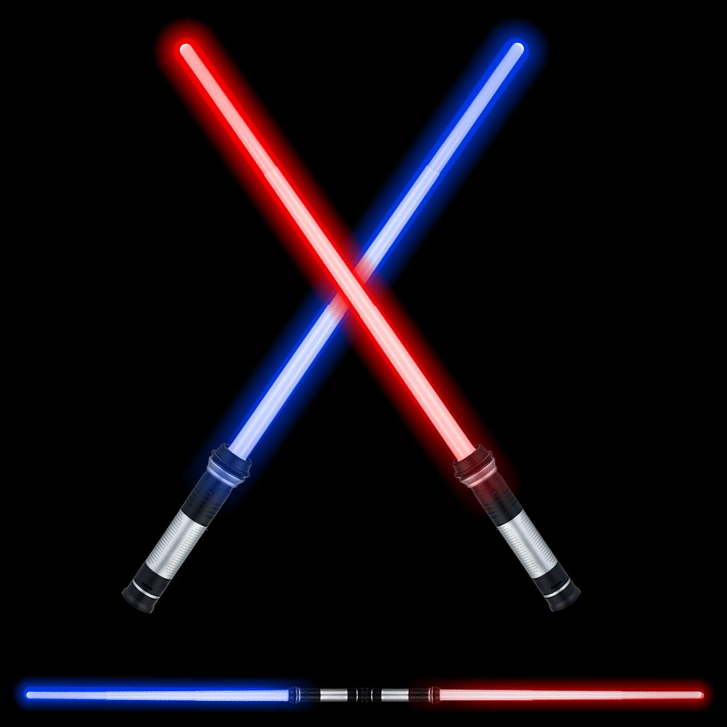 FEROXO LED Light Saber Glow Sword - 2-in-1 FX Double Bladed Dual Sabers with Sound and 4 Color Light Sword for Kids