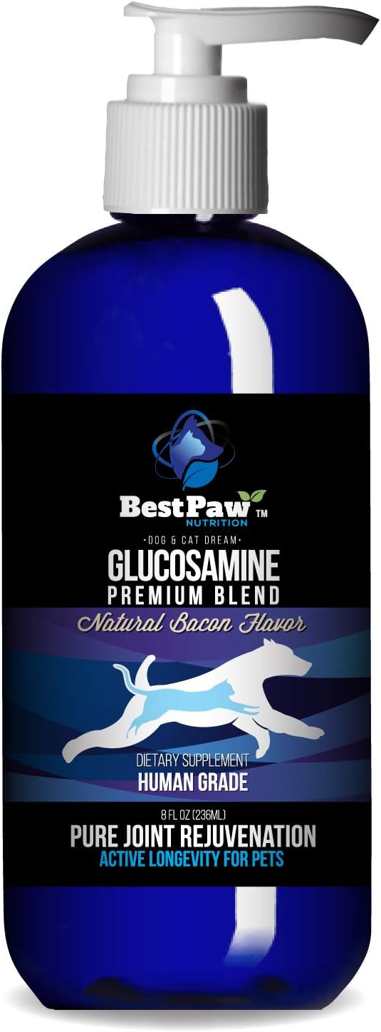 Best Paw Nutrition - Bacon Flavor Liquid Glucosamine for Dogs & Cats - Chondroitin, MSM, Hyaluronic Acid - Dog Arthritis Home Remedy - Joint Supplement for Hip & Joint Pain Relief Pets Love - 8oz