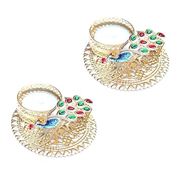 Combo of Peacock Shaped Style Metal Golden Premium Diwali Decoration Sustainable and Safe Handmade Diyas