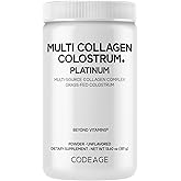 Codeage Multi Collagen Colostrum Powder Platinum - Hydrolyzed Grass-Fed Bovine Collagen Peptides, Grass-Fed Bovine Colostrum Supplement, Vitamin C, Biotin, Hyaluronic Acid, Lactoferrin - 13.4 Oz.