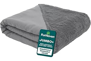 FurHaven Replacement Dog Bed Cover, Sofa-Style Design with Ultra-Plush Sleep Surface for Protecting Pet Mattresses, Zippered & Machine Washable, Jumbo Plus XXL, Plush & Suede, Gray