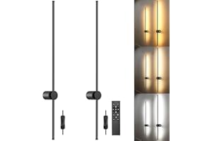 GOODATE Wall Sconces Set of Two with Remote, Stepless Colors 3000K-6500K & Stepless Dimming, Hardwire or Plug-in, 180° Rotate, LED Black Plug in Wall Sconces with Timer & Night Light, 39.4 Inches