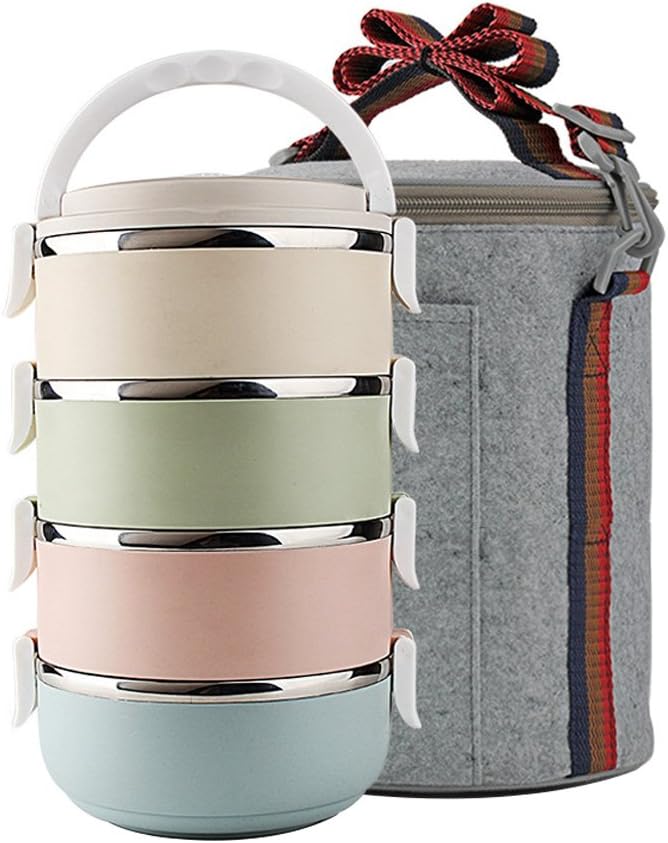 Yontree 4-Tiers Stainless Steel Lunch Box Vacuum Insulated Lunch Containers 2.6L(0.68Gal) (Grey)