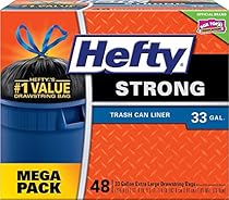 Hefty Strong Large Trash Bags (Trash Can Liner, Drawstring, 33 Gallon, 48 Count)