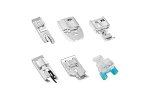 FIKLOTA 6-Piece Sewing Machine Presser Foot Set - Including 1/4" Quilting Piecing, Overlock, Button, Zipper and Narrow Rolled Hem Presser Foot for Low Shank Snap-On Singer, Brother, Janome, and More