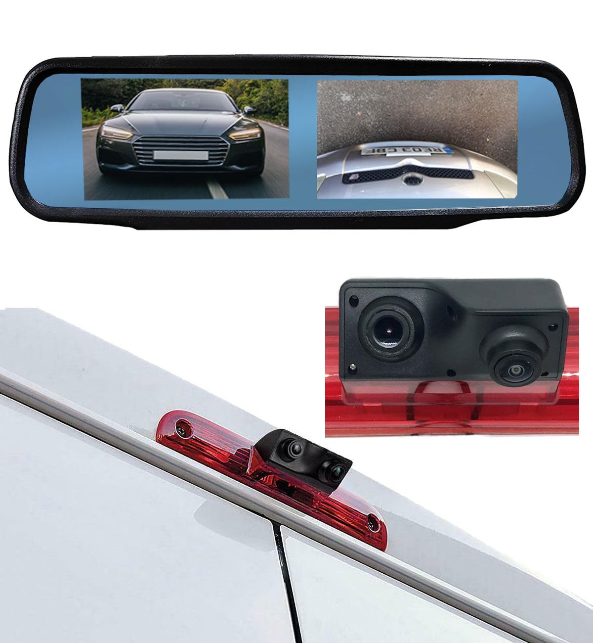Dolphin Automotive Dual Rear & Reversing Brake Light Camera For Peugeot Boxer 2006 Onwards (Camera & 4.3" Dual Mirror Monitor)