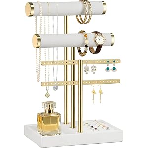 Pdrocus 3 Tier Bracelet Holder Display- Velvet Jewelry Holder Organizer with Ring Tray and Compartment - Detachable Necklace