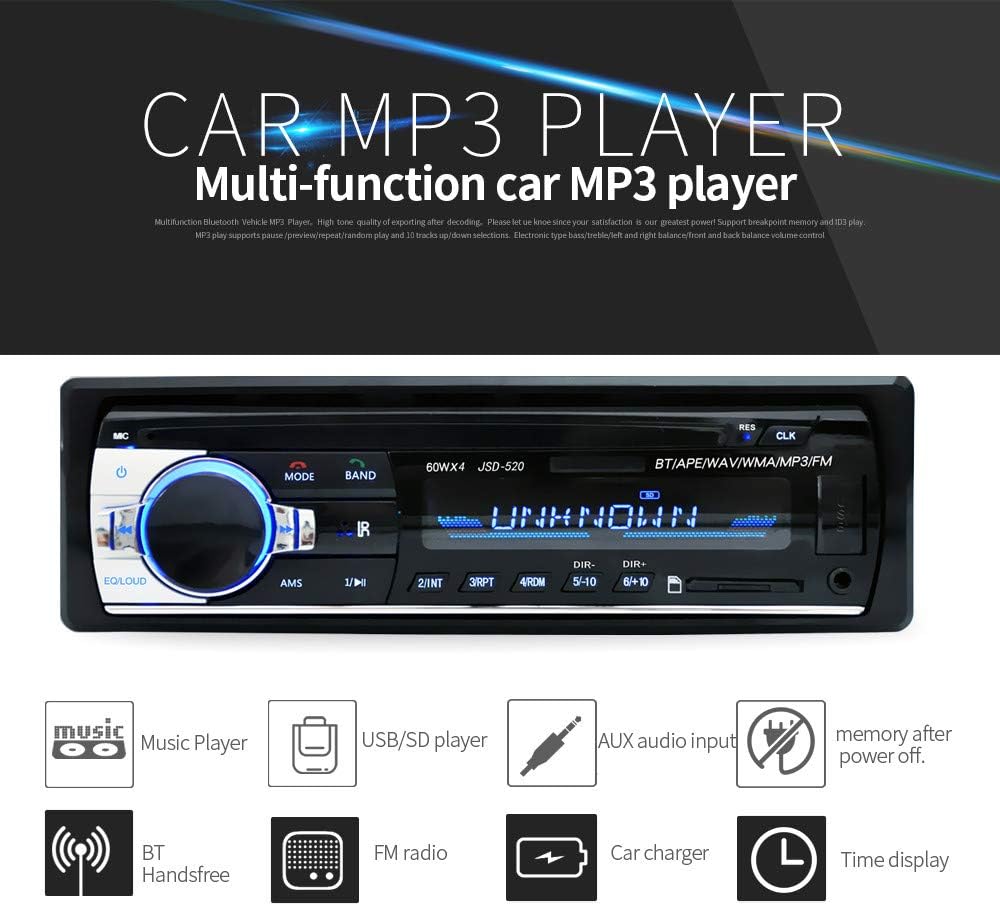 IHGTZS Car Stereo Receivers Audio and Hands-Free Calling, in-Dash Aux Input FM Receiver Preset 18 Stations, MP3 Radio Player with Bluetooth and Front USB SD MMC Input+ Remote Control