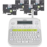 Brother P-Touch, PTD210, Easy-to-Use Label Maker Bundle (4 Label Tapes Included), White, Small