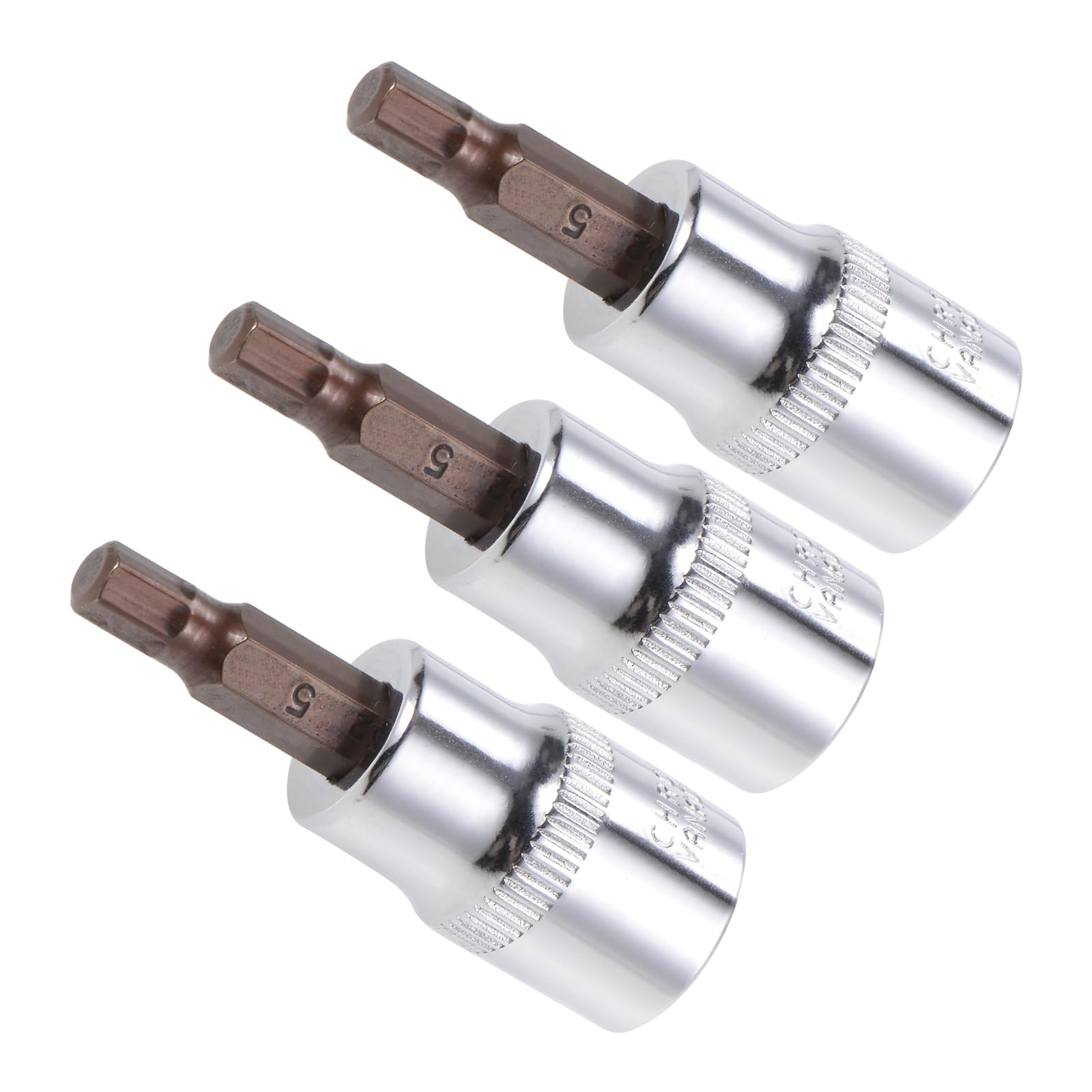 CoCud Hex Bit Socket, Metric H5 (5mm) Bit 3/8" Drive 1.5" Long, S2 Alloy Steel Heat Treated CR-V Socket - (Applications: for Fastener Application), 3-Pieces