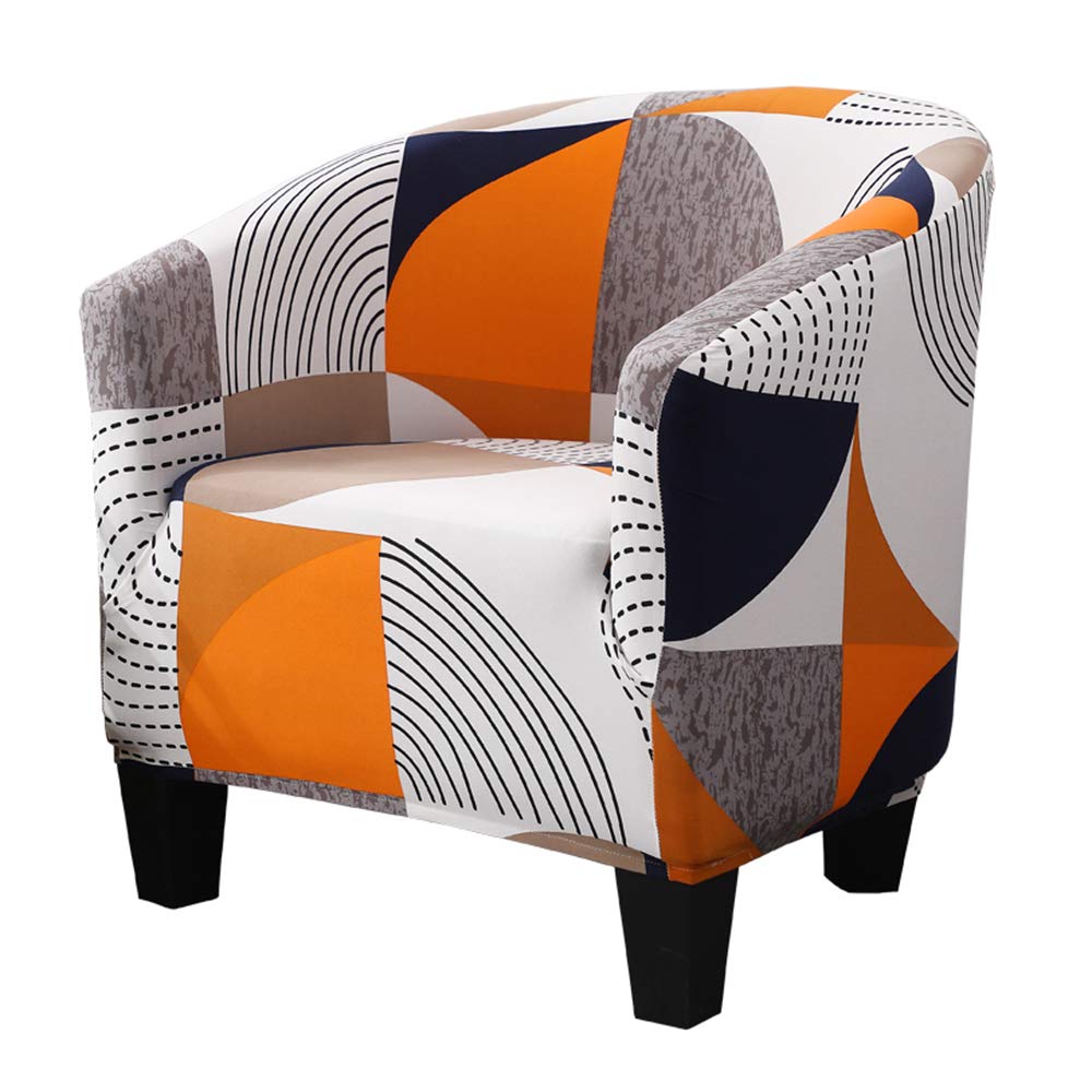 ele ELEOPTION Printed Club Chair Slipcover, Stretch Spandex Removable Tub Chair Covers Armchair Covers Anti- Slip Sofa Couch Cover for Bar Counter Living Room Dining Room Reception