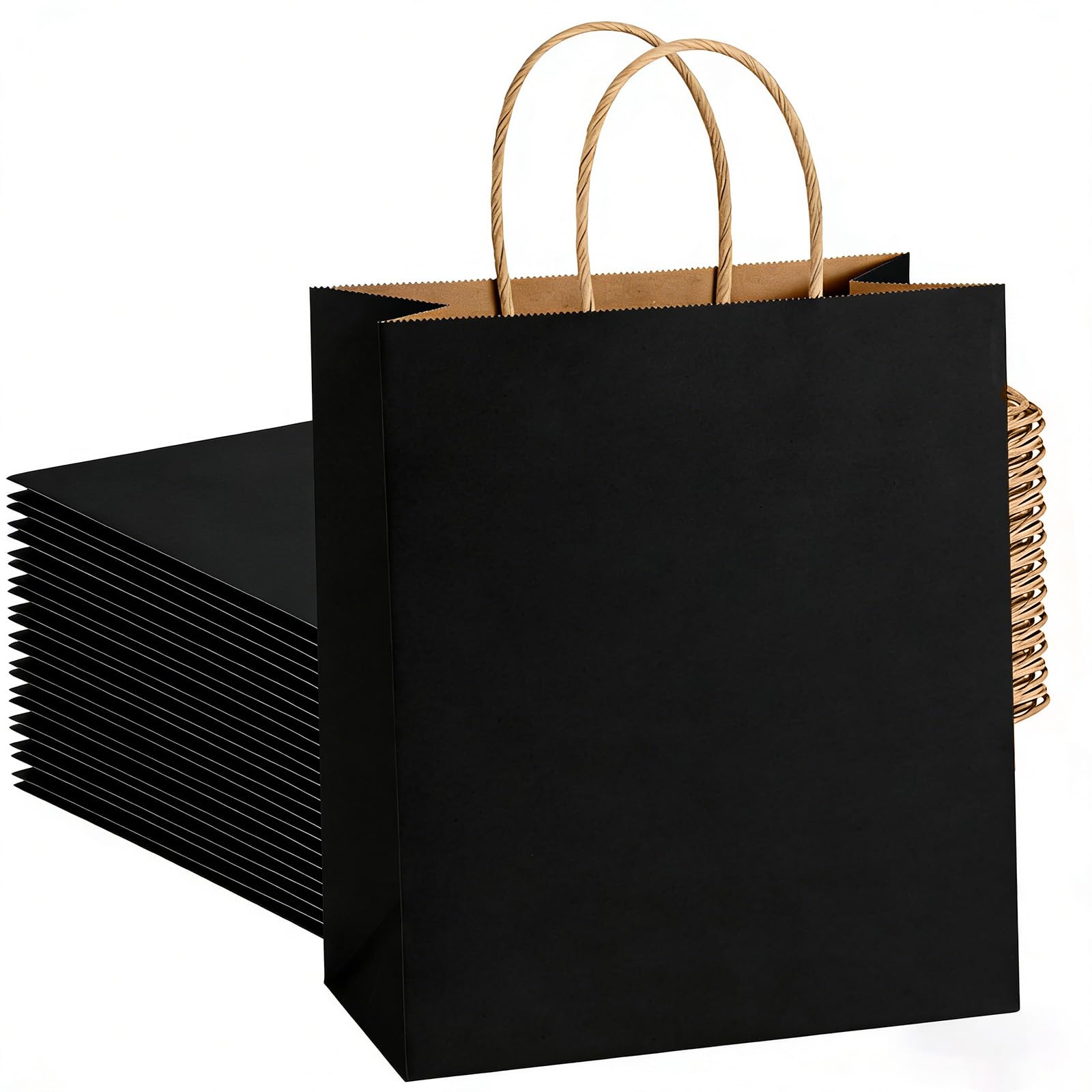 Weifeng 18 pcs Black Gift Bags Large Paper Bags with Handles 30x23x12cm 130GSM for Halloween Christmas Wedding Birthday Party