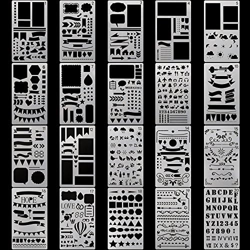 20 Pack BULLET JOURNAL STENCIL SET PLASTIC PLANNER Painting Letter for Journaling Notebook Diary Scrapbooking Art DIY Craft Template Durable Drawing Christmas Birthday Colleagues NewWork Gift