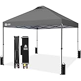 CROWN SHADES 10x10 Pop Up Canopy Tent - Patented Center Lock One Push Instant Outdoor Canopy Beach Tent with STO-N-Go Bag 8 Stakes & 4 Sand Bags,Grid Grey