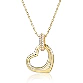 MOFEIJEW 14K Gold Plated Cubic Zirconia Heart Necklace Dainty Love Pendant Necklaces for Women 18inchs,Jewelry gifts for women
