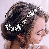 EASEDAILY Bride Wedding Hair Vine Silver Leaf Headband Pearl Headpieces Rhinestone Hair Piece Bridal Hair Accessories for Women and Girls
