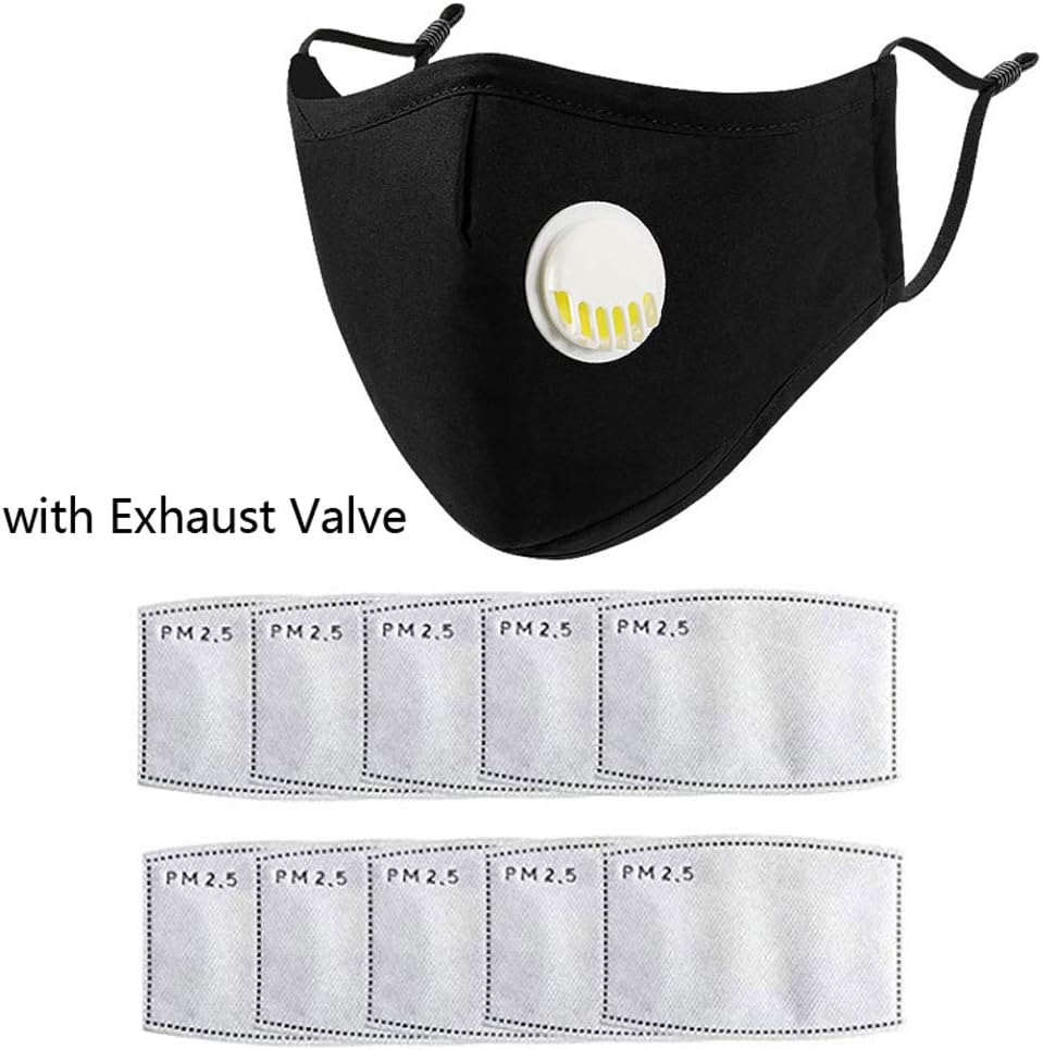 ForHe Reusable Cotton Mouth-Muffle, Black Fashion Earloop with 10 Activated Carbon Filters Breathable Dust-Proof for Outdoor Protection