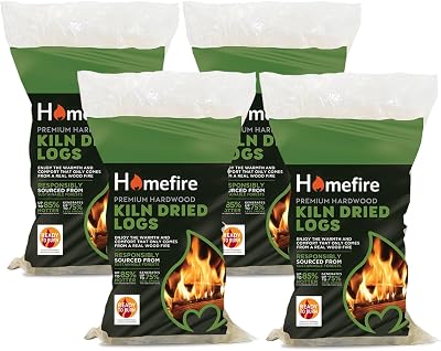 Homefire Kiln Dried Hardwood Logs 4 Pack Ready to Burn Wood Burner Stove Fire
