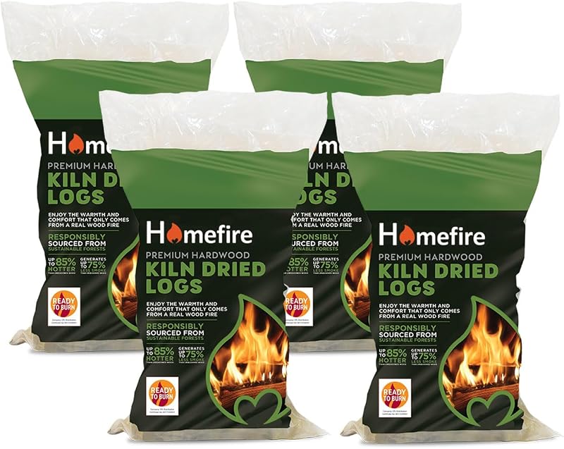 Homefire Kiln Dried Hardwood Logs 4 Pack Ready to Burn Wood Burner Stove Fire