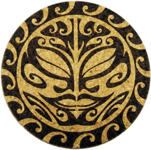 XL Coasters Tribal Pacific Sun (6 Inch, Set of 2) – Oversized cork absorbent drink coasters