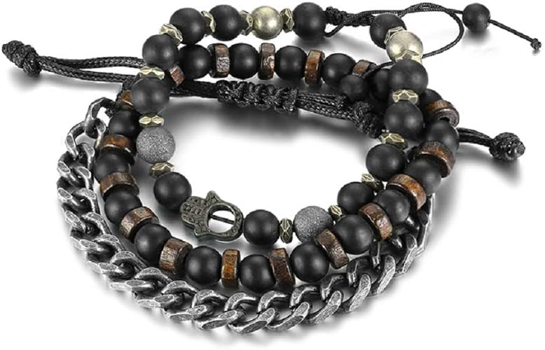 Amazon Deelfel ブレスレット メンズ 数珠 ブラック 瑪瑙 多連ブレスレット 喜平チェーン 手 ビーズ腕輪 祈り数珠 パワーストーン ブレスレット サイズ調整可能 誕生日 おしゃれギフト ブレスレット 通販