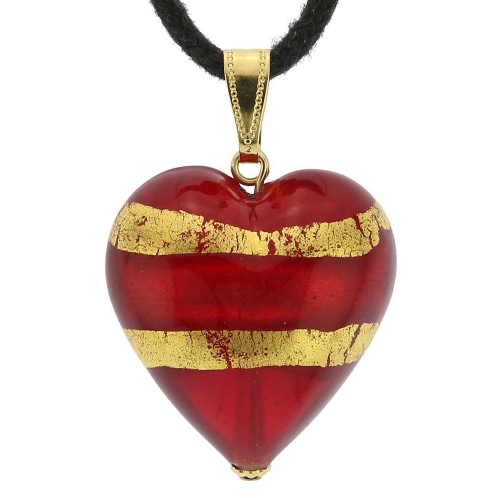 Glass Of Venice Murano Glass Heart Pendant - Red and Gold