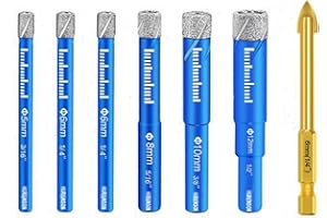 Dry Diamond Drill Bit Set 7 PCs - 5, 6,6, 8, 10, 12 mm, and 6mm Carbide Drill bits Diamond Drill Bits for Porcelain Tile Gran