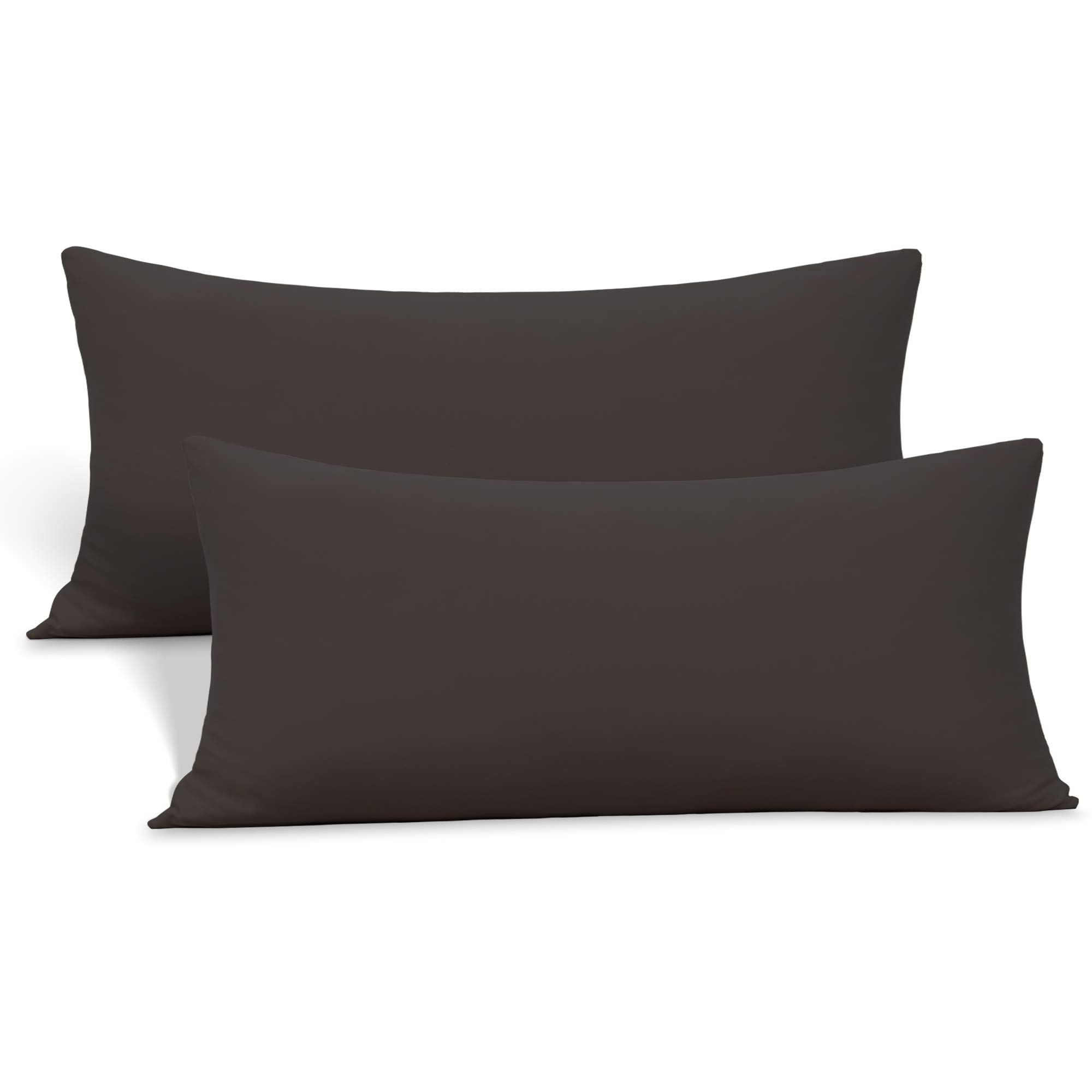 Photo 1 of 2-Pack Stretch Pillow Cases - Jersey Knit & Ultra Soft Envelope Closure Pillowcases T-Shirt Like Microfiber Blend - Suitable for Queen or Standard Size Set of 2, Brown