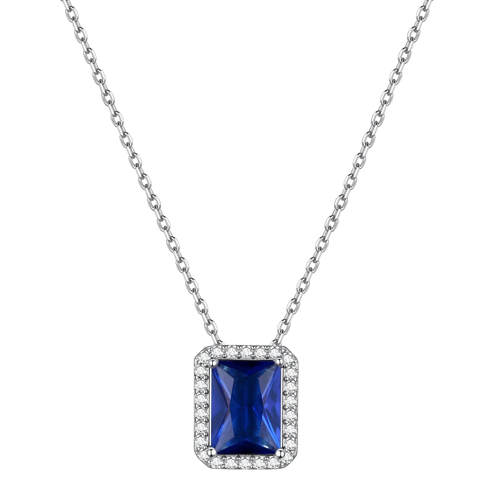ChicSilver Simulated Sapphire Square Pendant Birthstone Necklace for Women Silver 925 September Birthday Jewelry