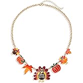 FAERLIIRY Thanksgiving Fall Necklace Pumpkin Maple Leaf Turkey Bubblegum Necklace for Women Chunky Fall Autumn Necklace Thanksgiving Party Accessories Gift