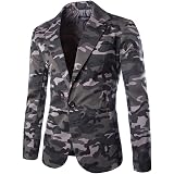 Button Flat Collar Camouflage Suits 
