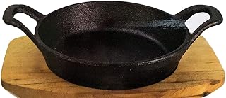 Zimmermann24de Wunderschöne kleine Pfanne 15 cm Gusseisen gusseiserne Minipfanne mit Holzbrett