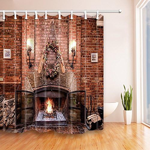 SZDR Waterproof and Mouldproof Bath Curtain+12 Hooks,69X70 Inch,Shower Curtain of A Warm Fireplace and A Wreath,Most Perfect Bathroom Decoration (Color3)