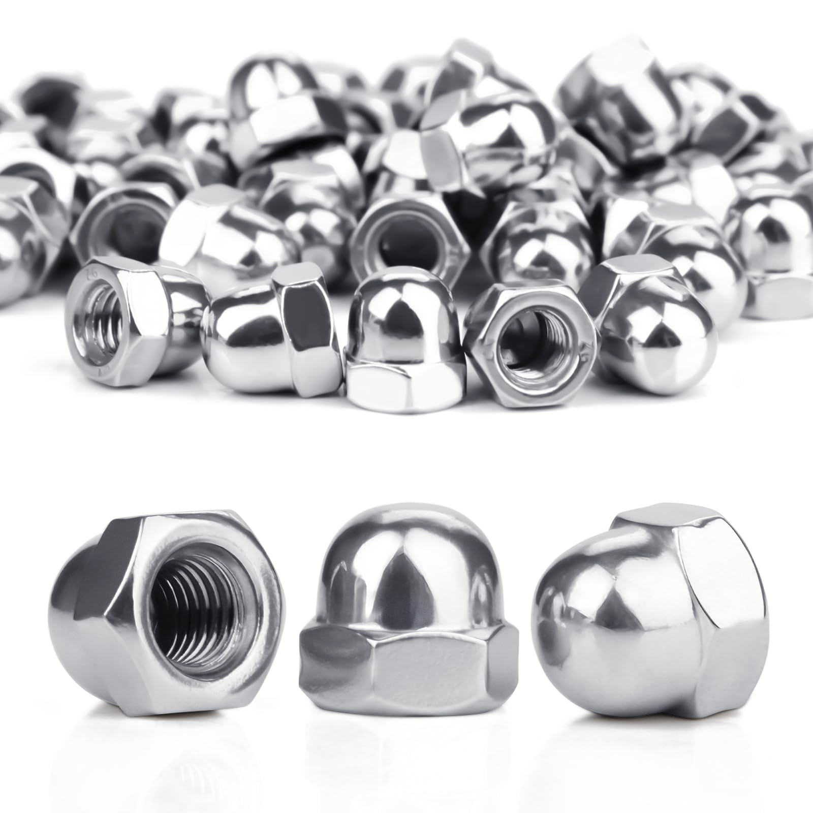 SWTYExt 50 Pcs Nut Caps M8 Dome Cap Nuts A2 V2A Metric 304 Stainless Steel Acorn Dome DIN 1587 Thread Hex for Motorcycle Bicycles Furniture Lighting Saddle