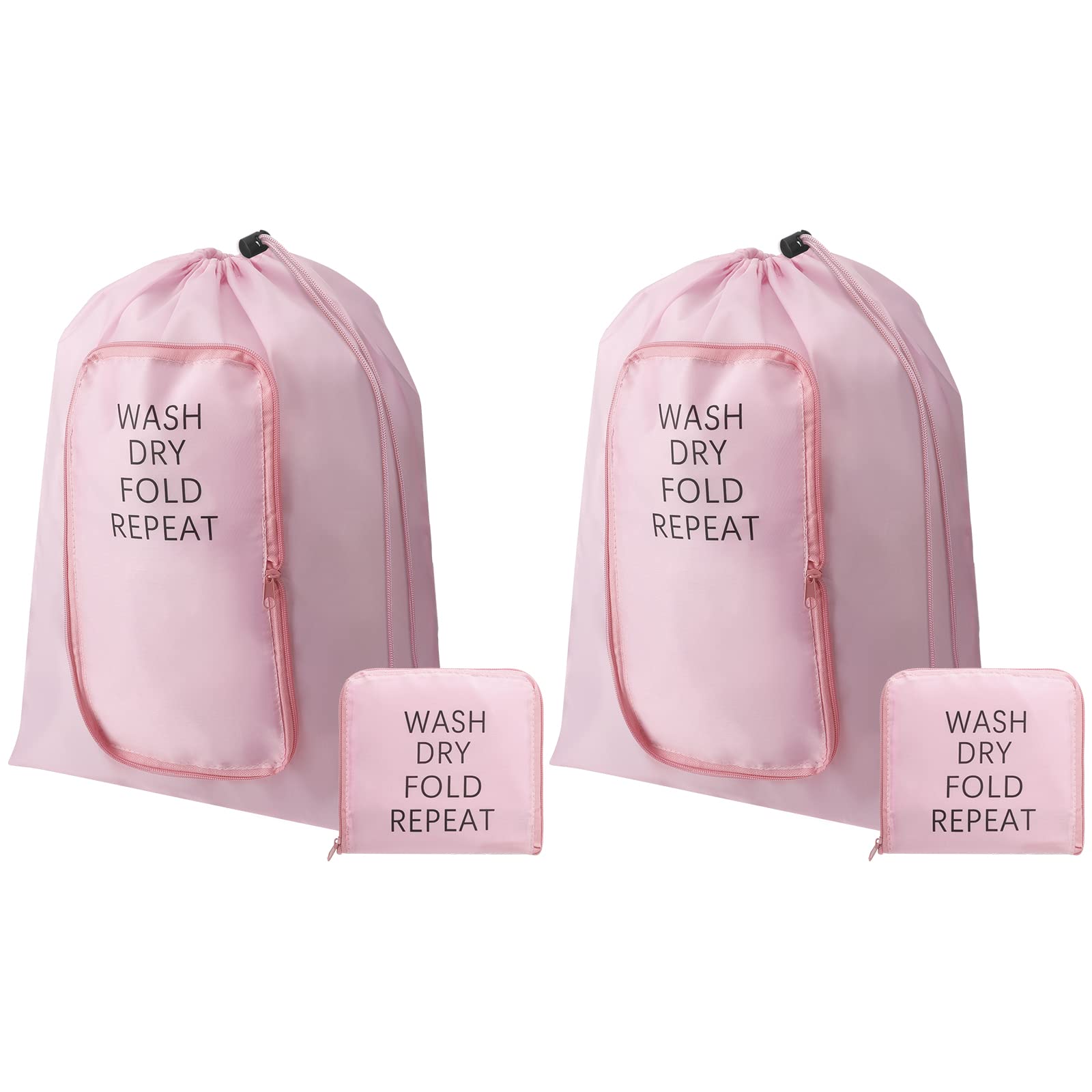 Photo 1 of 2 Pcs Travel Laundry Bag Washable Dirty Clothes Bag with Drawstring and Zipper for Suitcase, 22 x 18 Inch (Pink,Classic)