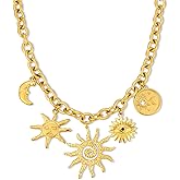 E.B.belle Gold Charm Necklace for Women,18K Gold Plated Paperclip Chain Chunky Charm Necklace with Removable Charms