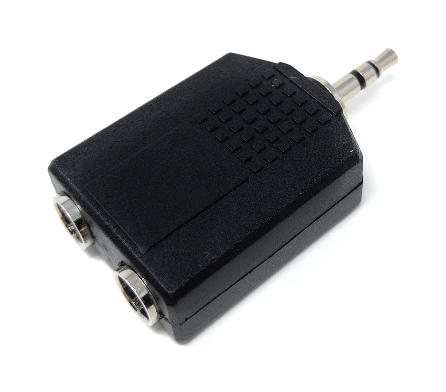 DRUT 1pcs 3.5mm Stereo Jack Plug to Dual 6.35mm Stereo Sockets Audio Cable Adapter (Black Silver)