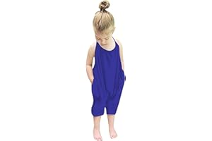 Lindanina Baby Backless Strap Slouch Jumpsuit for Toddler Girls Cute Harem Halter Romper Pants with Pockets