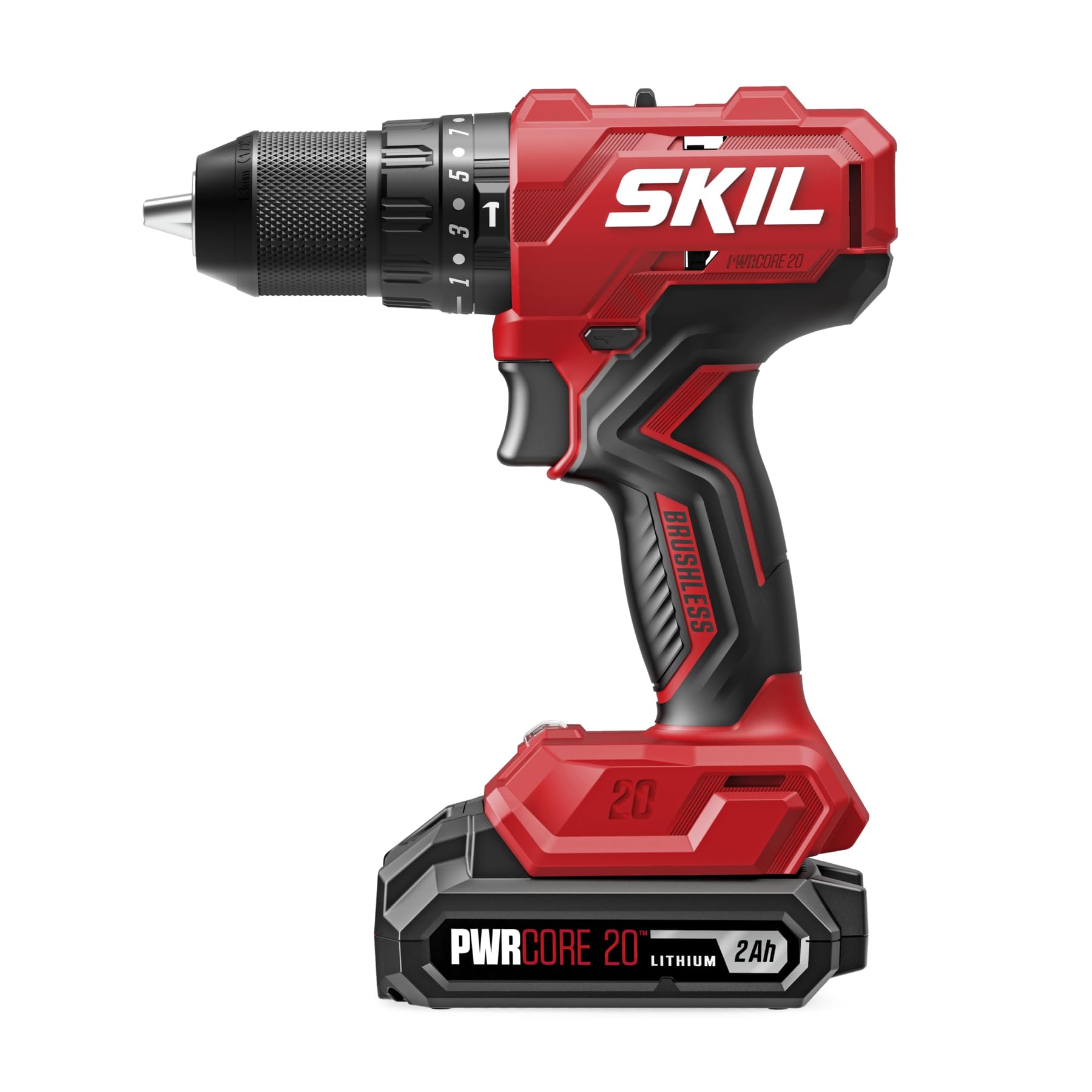 SKIL 20V Brushless Hammer Drill Kit Including 2.0Ah Battery, 30W Charger, 75-Pc. Drill and Driver Bit Set with Interlocking Case-HD6280B-11