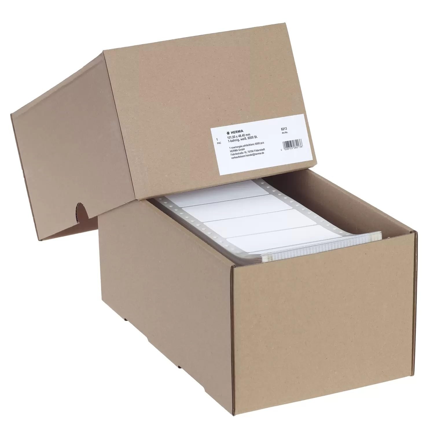 HERMA Continuous Computer Labels, 101.6 x 48.4 mm, Single-Track, 6000 Pieces, Self-Adhesive, Continuous Labels with Guide Hole Edge, Matte, Blank Paper Computer Labels, White