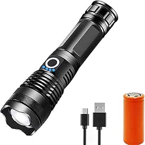 5000 Lumen Rechargeable Tactical Flashlight, XHP50 LED for Hiking Hunting Camping Emergency Outdoor Sport(Include 26650 Battery)