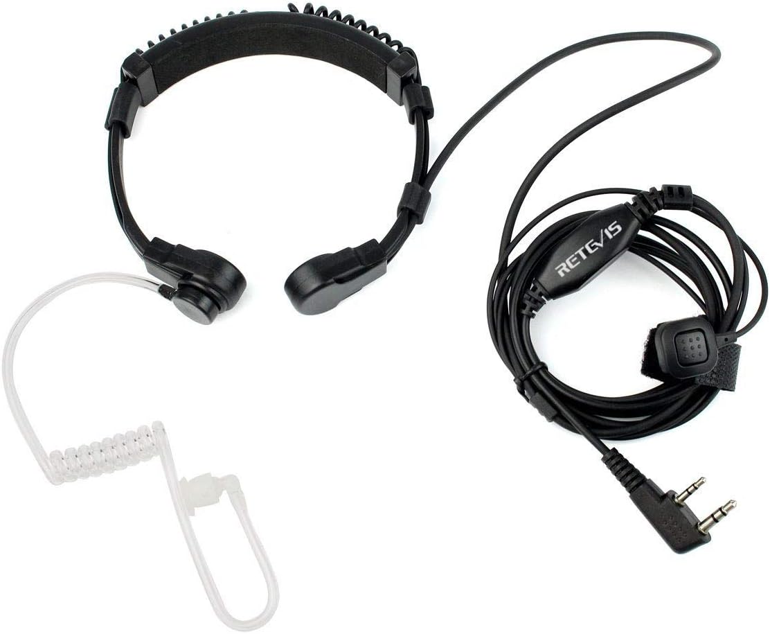 Retevis Walkie Talkie Throat Mic 2 Pin Headset Retractable Throat Mic Earpiece Compatible with 2 Way Radio RT24 RT27 RT622 Baofeng UV5R Kenwood Covert Acoustic Tube Earpiece for Hunting(1 Pcs)