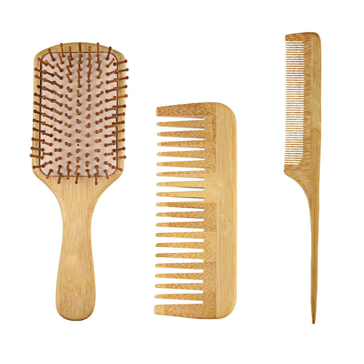YUDICP Hair Brush Eco-Friendly Bamboo Cushion Massage Paddle Hairbrush for Long Short Curly Hair or Damaged Hair, Reducing Hair Breakage and Frizzy No More Tangle Double Comb and Tail Comb Included