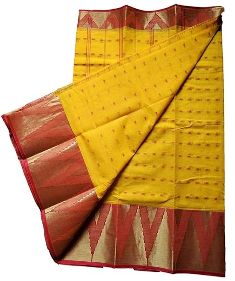 Women's Traditional Bengali Tant Cotton Saree Mahapar Pattern
