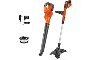 BLACK+DECKER 40V Max Cordless Leaf Blower and Weed Eater Combo with Battery and Charger, String Trimmer and Weed Wacker with Automated Feed Spool (LCC340C)