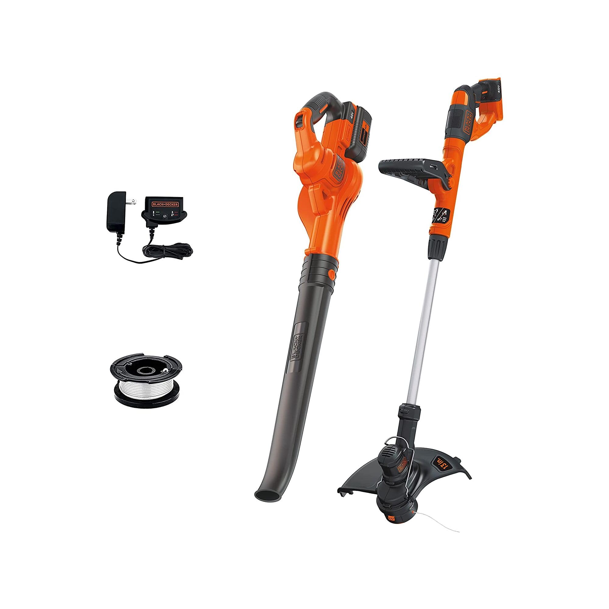 Photo 1 of BLACK+DECKER 40V Max Cordless Leaf Blower and Weed Eater Combo with Battery and Charger, String Trimmer and Weed Wacker with Automated Feed Spool (LCC340C)